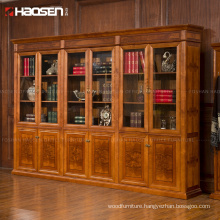 customized high-end wood classic bookcase with glass door